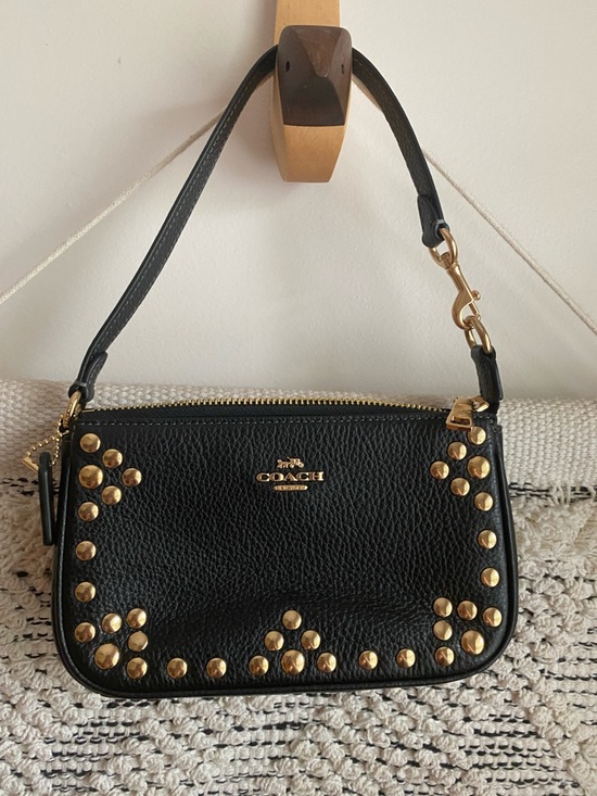 Coach Handbags - Coach Black Leather Studded Shoulder Bag with Gold Accents